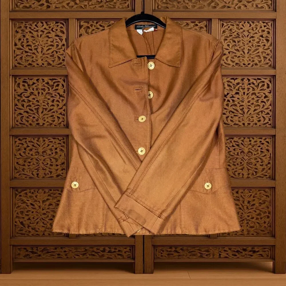 Salvatore Ferragamo Rust Orange Cotton Blend Blazer Jacket Size 10